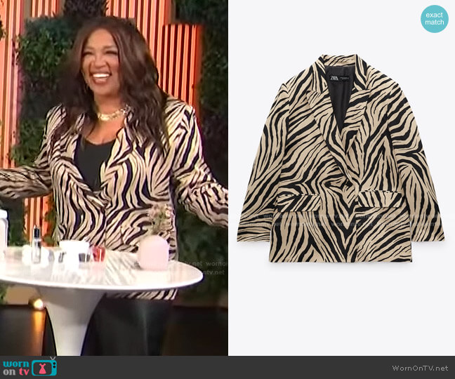 Zara Fluid Animal Print Blazer worn by Kym Whitley on E! News