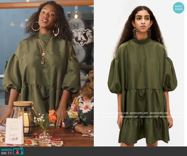 Zara Green Trapeze Dress worn by Bridgette Pierce (Yaani King Mondschein) on The Kings of Napa