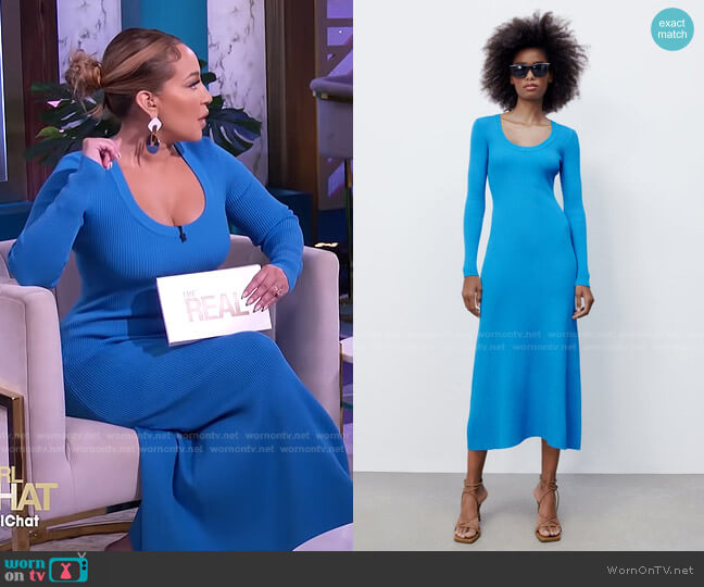 Zara Long Rib Knit Dress worn by Adrienne Houghton on The Real