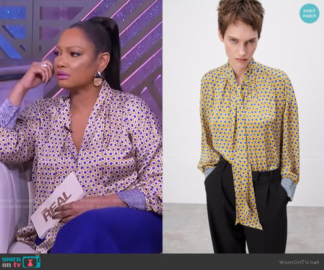 Zara Printed Shirt with Tie worn by Garcelle Beauvais on The Real