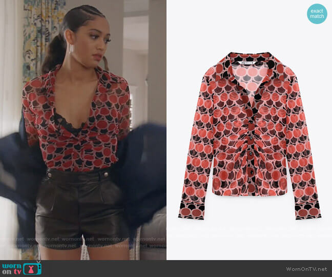 Zara Printed Tulle Blouse worn by Olivia Baker (Samantha Logan) on All American