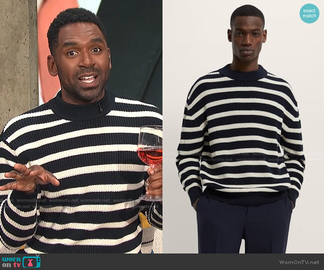 Zara Striped Sweater worn by Justin Sylvester on E! News