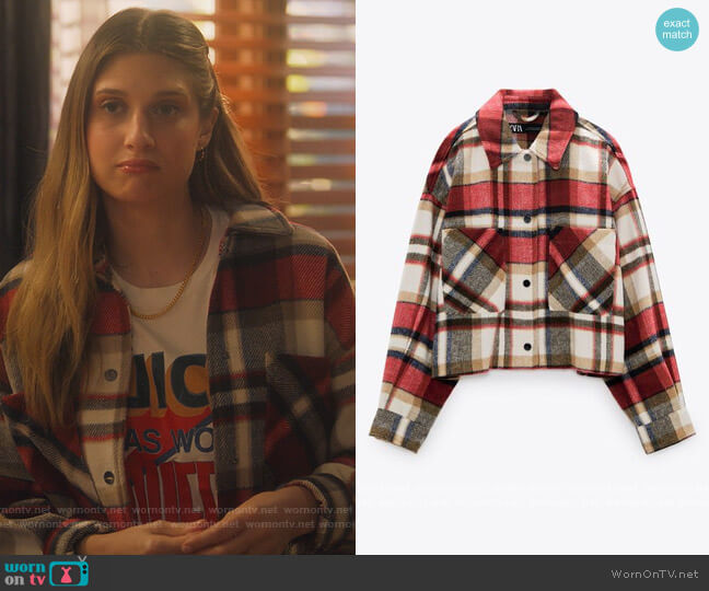 Zara Cropped Plaid Overshit worn by Nomi Segal (Emily Arlook) on Grown-ish