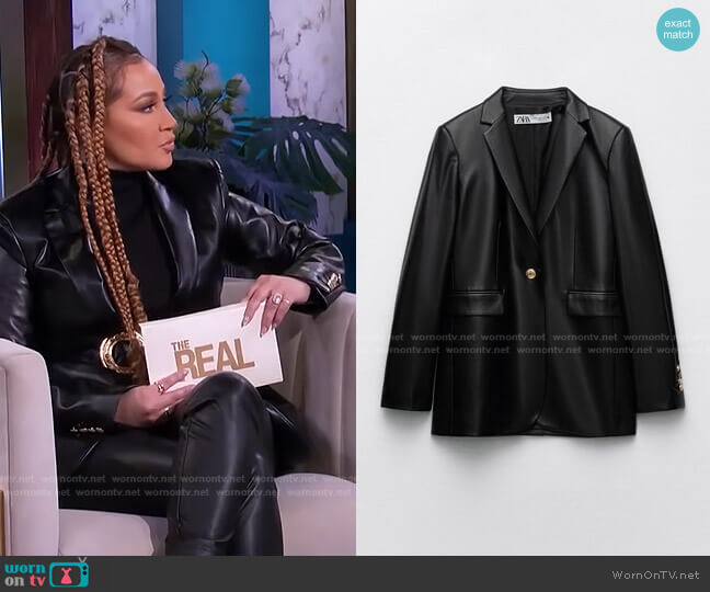 Zara Faux Leather Blazer worn by Adrienne Houghton on The Real