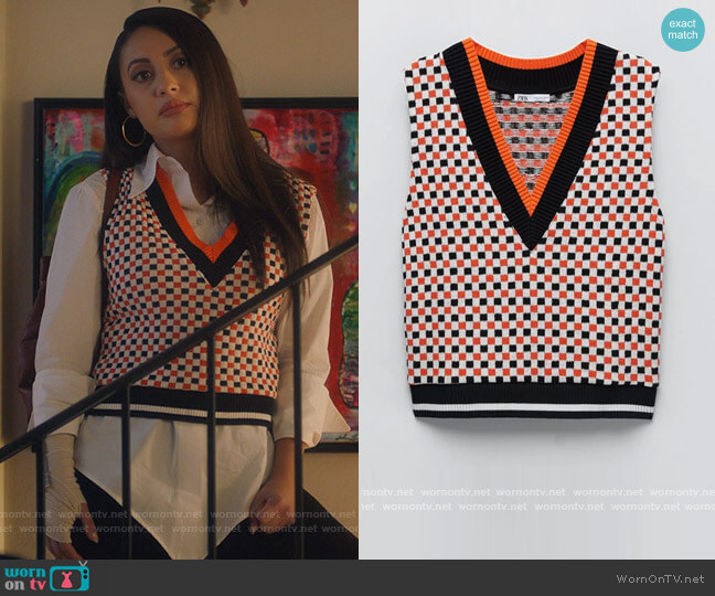 Zara Jacquard Check Vest worn by Ana Torres (Francia Raisa) on Grown-ish