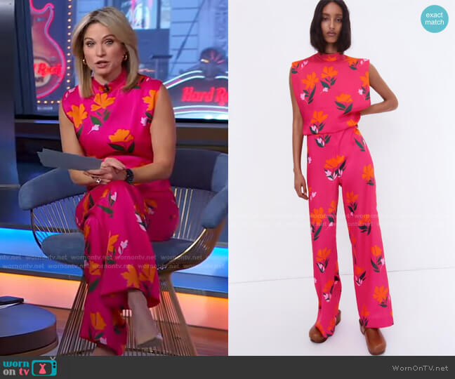 Zara Long Print Jumpsuit worn by Amy Robach on Good Morning America
