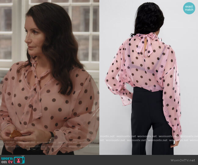 Zara Pink Organza Blouse worn by Charlotte York (Kristin Davis) on And Just Like That