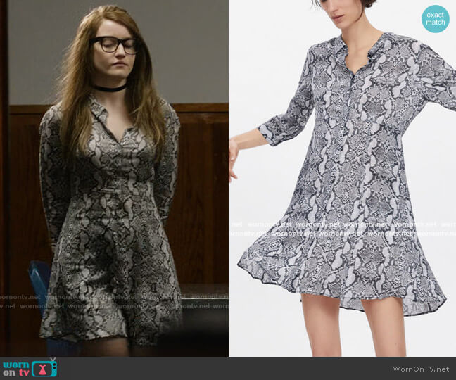 Zara Snake Shirtdress worn by Anna Delvey (Julia Garner) on Inventing Anna