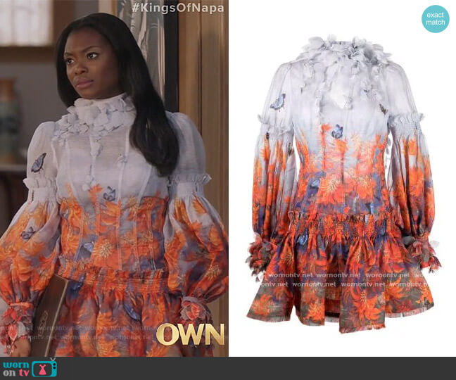 Zimmermann Floral-print Balloon-sleeved Dress worn by August King (Ebonee Noel) on The Kings of Napa
