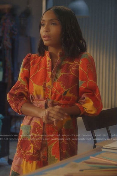 Zoey’s floral button front dress on Grown-ish