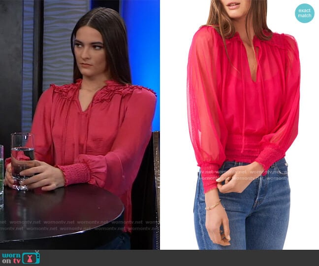 1.State Smock Waist Mesh Blouse worn by Esme (Avery Kristen Pohl) on General Hospital