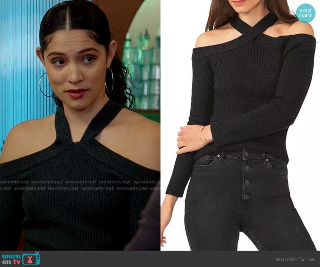 1.State Cold Shoulder Sweater worn by Stella Kidd (Miranda Rae Mayo) on Chicago Fire