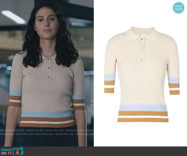 8 by Yoox Contrast Rib-Knit Polo Top worn by Eva Victor (Rian) on Billions