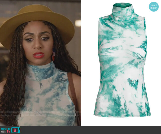 AFRM Holt Sleeveless Turtleneck Mesh Top worn by Patience (Chelsea Tavares) on All American