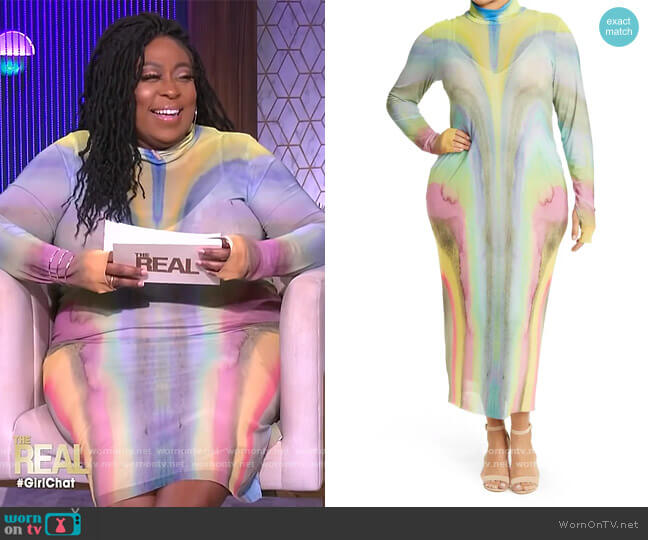 AFRM Shailene Long Sleeve Mesh Midi Dress worn by Loni Love on The Real