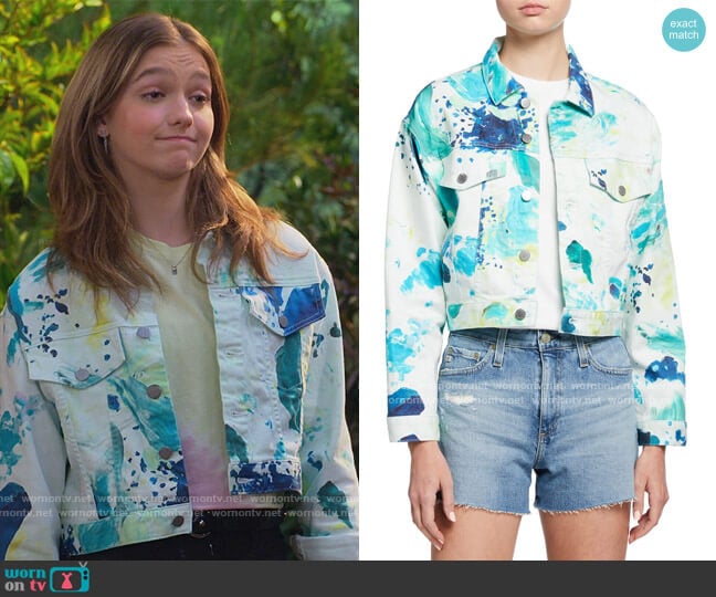 AG Jeans Mirah Cropped Trucker Jacket worn by Presley (Jayden Bartels) on Side Hustle