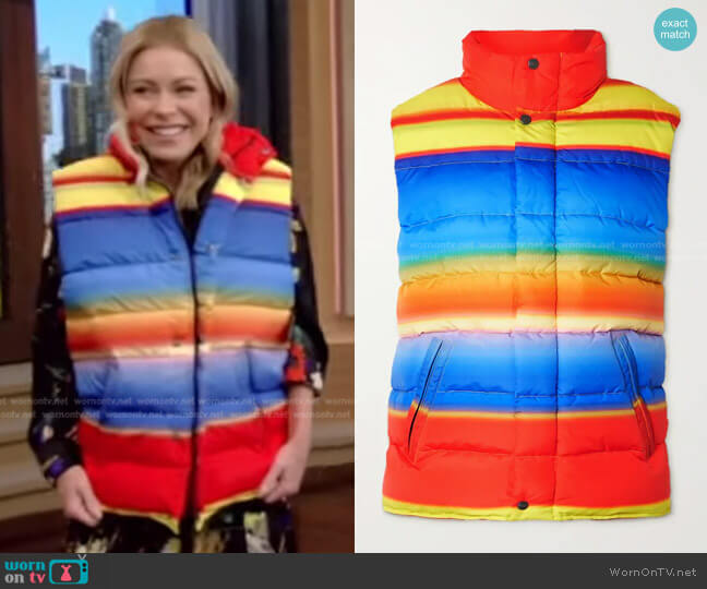 AGR Striped quilted shell down vest worn by Kelly Ripa on Live with Kelly and Mark
