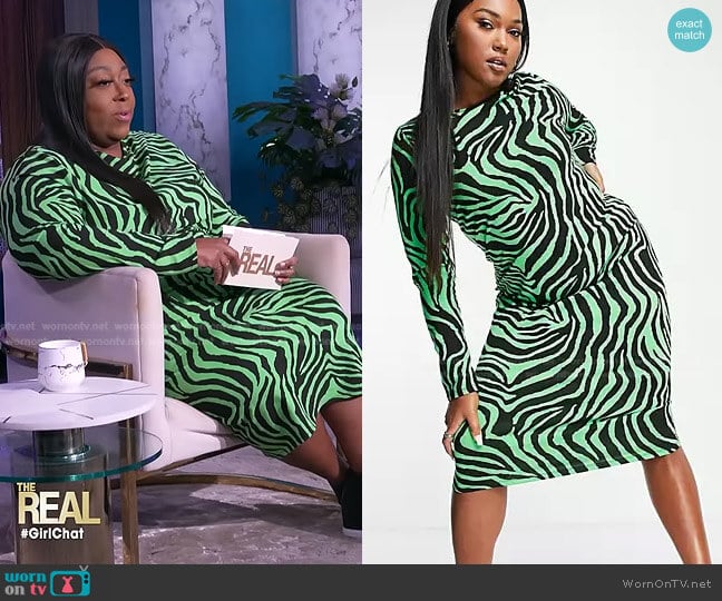Asos Body-Conscious Midi Dress in green tiger print worn by Loni Love on The Real