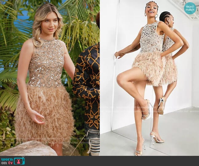 ASOS Sequin Cutwork Mini Dress with Feather Hem