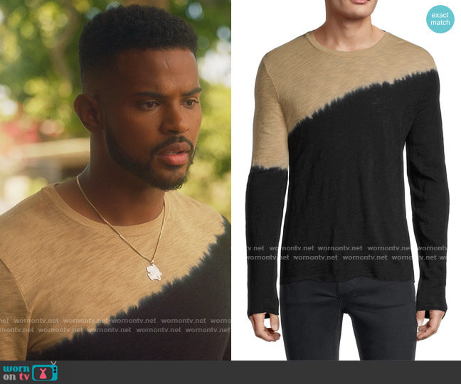 ATM Anthony Thomas Melillo Slub Jersey Long-Sleeve Destroyed Crew T-Shirt worn by Aaron Jackson (Trevor Jackson) on Grown-ish