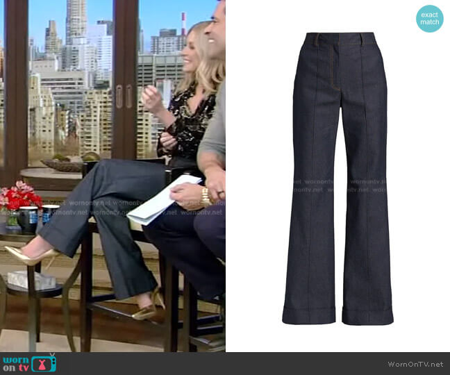 Adam Lippes Wide-Leg Denim Pants worn by Kelly Ripa on Live with Kelly and Mark