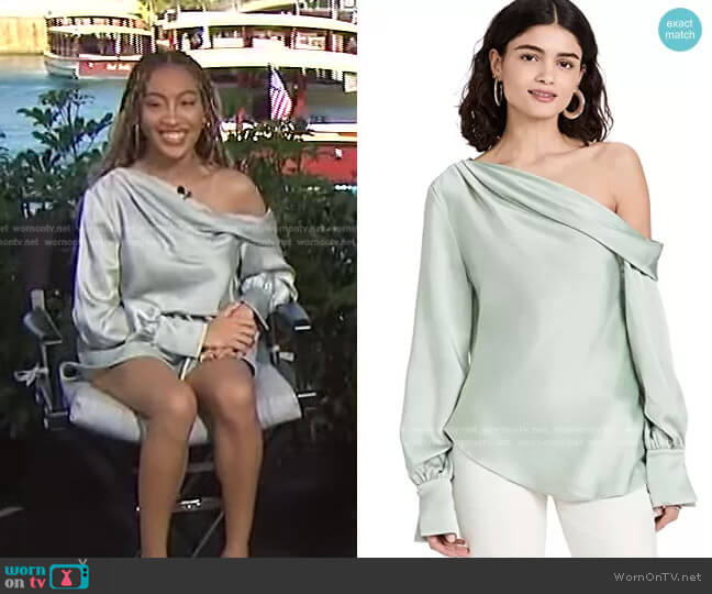 Jonathan Simkhai Alice Classic Woven One Shoulder Top in Lichen