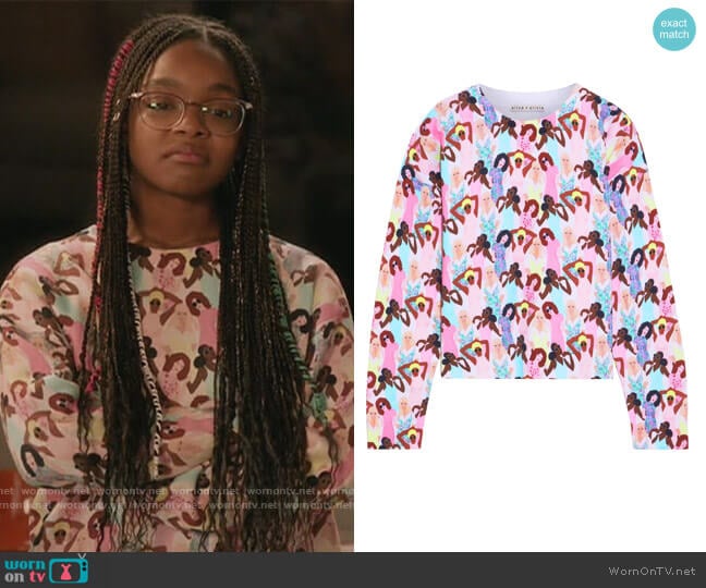 Alice + Olivia Gleeson Printed Boxy Pullover Sweater worn by Diane Johnson (Marsai Martin) on Black-ish