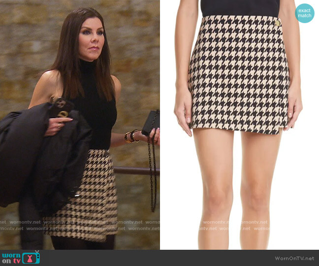 Alice + Olivia Renna Houndstooth Button Wrap Skirt worn by Heather Dubrow on The Real Housewives of Orange County