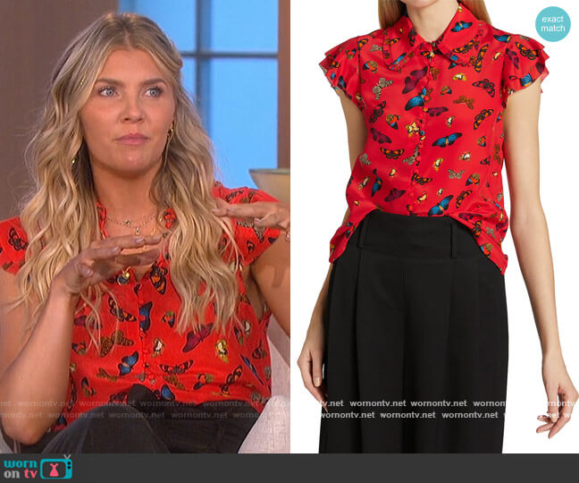 Alice+ Olivia Martel Flutter Sleeve Blouse worn by Amanda Kloots on The Talk