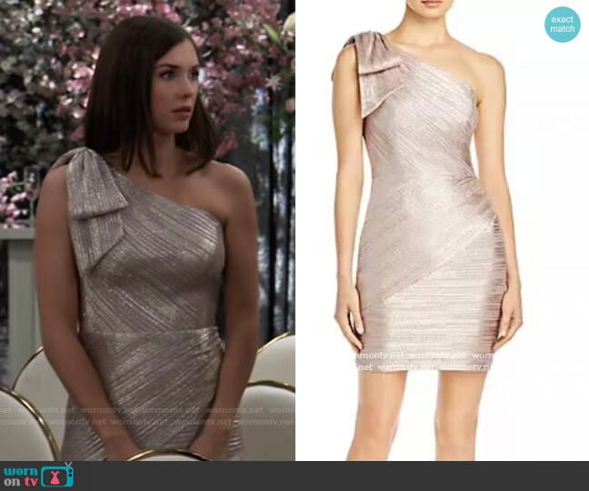 Aqua One Shoulder Metallic Sheath Dress worn by Willow Tait (Katelyn MacMullen) on General Hospital