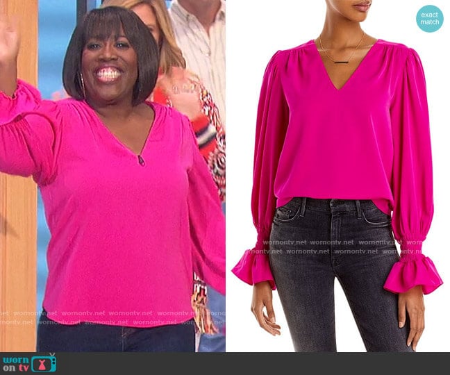 Aqua Puff Sleeve Top worn by Sheryl Underwood on The Talk