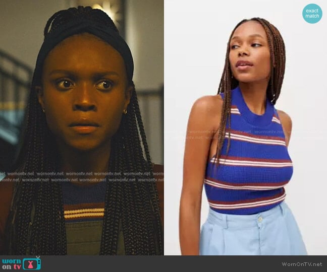 Paula Blue Waffle Knit Tank Top BDG worn by Naomi McDuffie (Kaci Walfall) on Naomi
