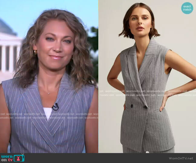 Argent Belted Vest in Linen worn by Ginger Zee on Good Morning America