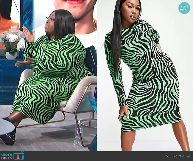 Asos Body-Conscious Midi Dress in green tiger print worn by Loni Love on E! News