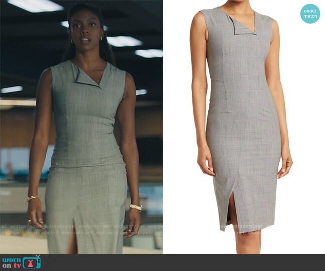 Hugo Boss Dacelynne Plaid Sleeveless Sheath Dress worn by Kate Sacker (Condola Rashad) on Billions