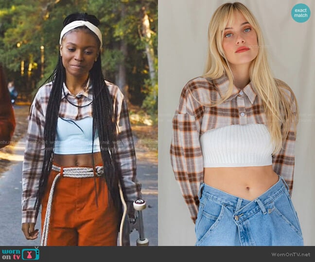 CALIstyle by Resurrection Micro Crop Flannel Shirt worn by Naomi McDuffie (Kaci Walfall) on Naomi
