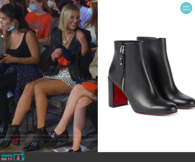 Christian Louboutin Ziptotal 85 leather ankle boots worn by Gina Kirschenheiter on The Real Housewives of Orange County