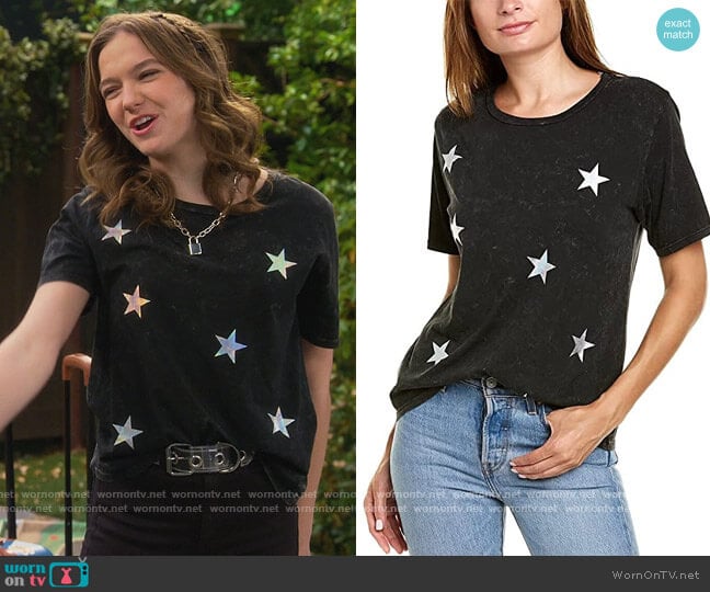Chrldr Holographic Stars Wide T-Shirt worn by Presley (Jayden Bartels) on Side Hustle