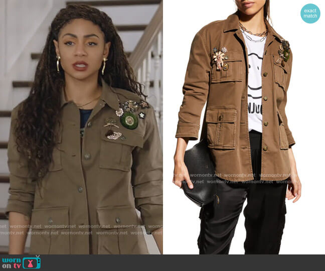 Cinq a Sept Vera Bejeweled Twill Jacket worn by Patience (Chelsea Tavares) on All American