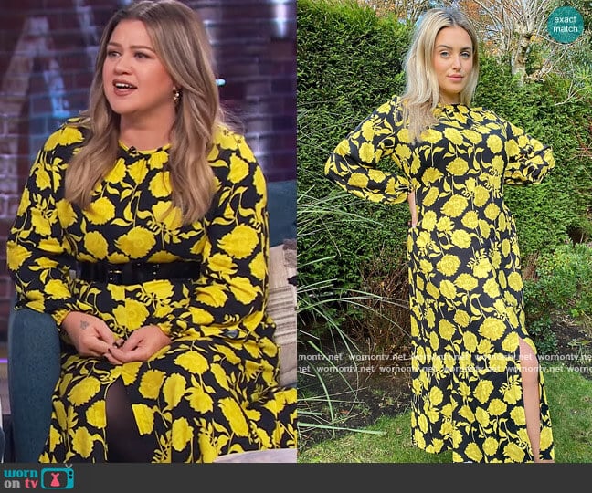 Closet London Contrast Print Floral Midaxi Dress worn by Kelly Clarkson on The Kelly Clarkson Show