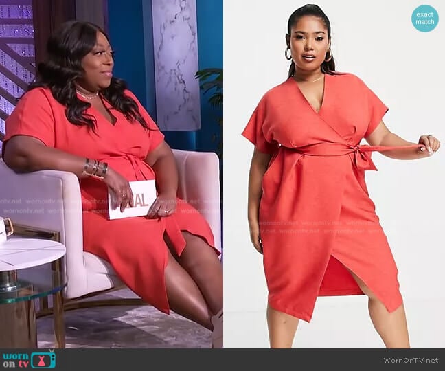 Closet London Wrap Tie Midi Dress in red worn by Loni Love on The Real