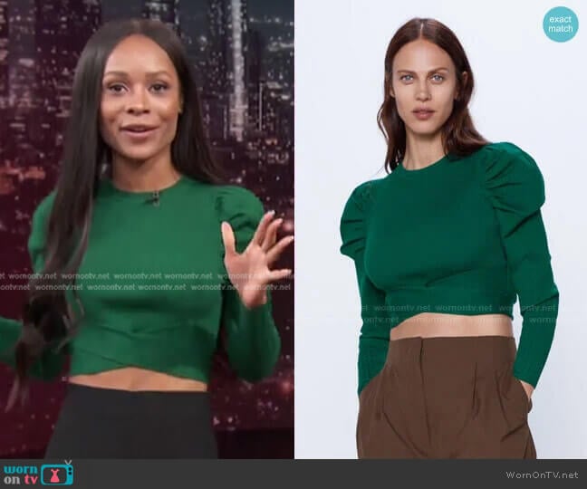 Zara Cropped Ribbed Sweater worn by Zuri Hall on Access Hollywood