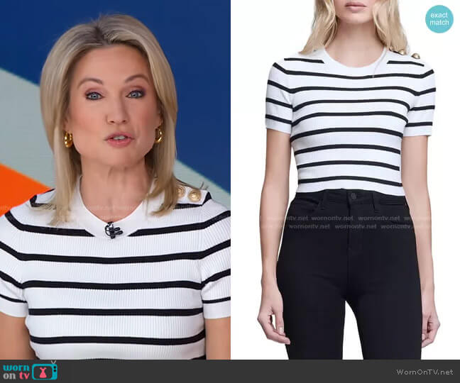 L'Agence Delphine Stripe Short Sleeve Sweater worn by Amy Robach on Good Morning America