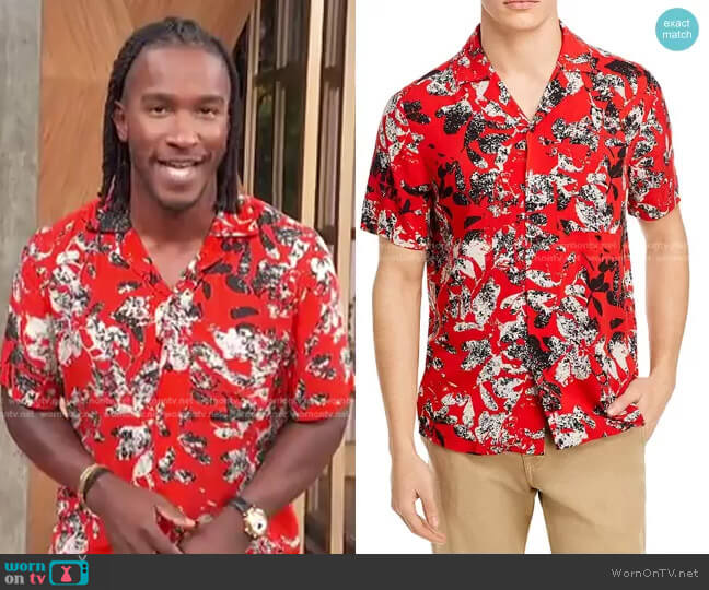 Hugo Ellino Floral Print Camp Shirt worn by Scott Evans on Access Hollywood