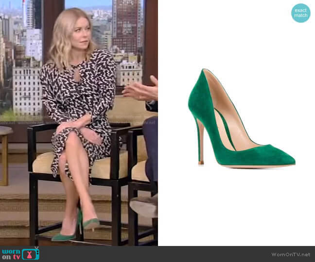 Gianvito Rossi Mirror Calfskin Stiletto Pumps worn by Kelly Ripa on Live with Kelly and Mark