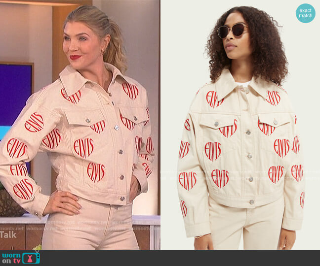 Scotch & Soda Elvis Embroidered Trucker Jacket worn by Amanda Kloots on The Talk