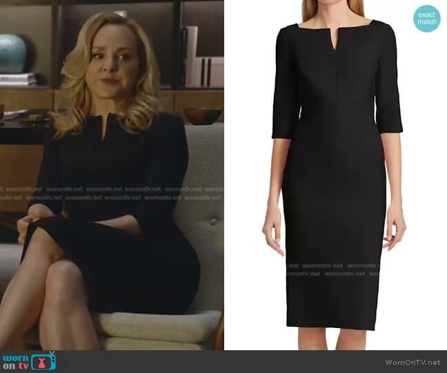 Roland Mouret Etty Crepe Splitneck Sheath Dress worn by Marissa Morgan (Geneva Carr) on Bull
