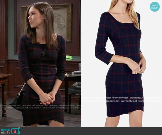 Express Plaid Square Neck Dress worn by Willow Tait (Katelyn MacMullen) on General Hospital
