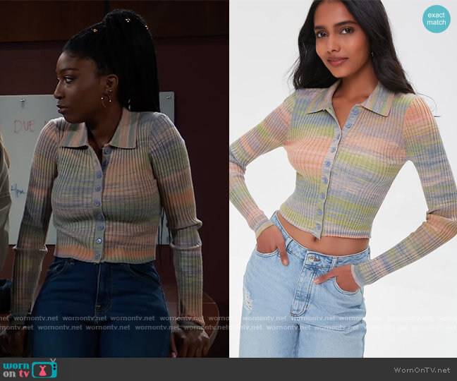 Forever 21 Space Dye Cardigan Sweater worn by Trina Robinson (Tabyana Ali) on General Hospital