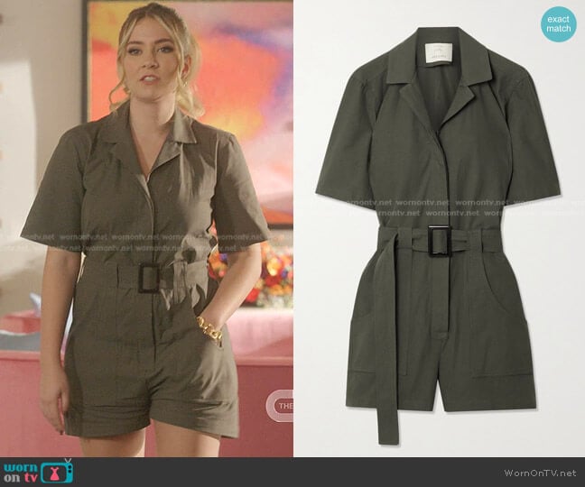 Giuliva Heritage The Sienna Belted Cotton-Twill Playsuit worn by Amanda Carrington (Eliza Bennett) on Dynasty